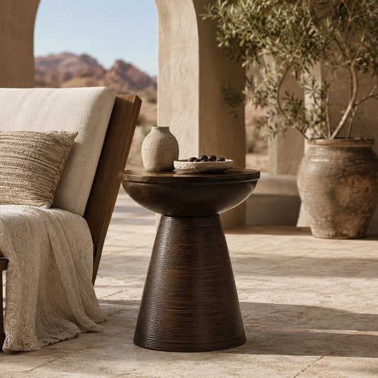 Elegant Dark Walnut Hand-Carved Side Table