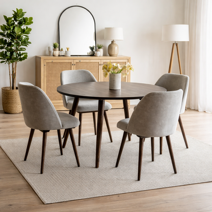 Modern Sheesham Wood Round Dining Table Set with Cushioned Chairs