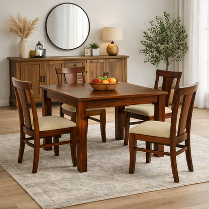 Mid-Century Sheesham Wood 4-Seater Dining Set in Natural Finish