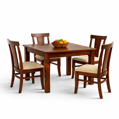 Mid-Century Sheesham Wood 4-Seater Dining Set in Natural Finish