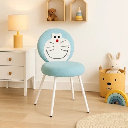 Kids Doraemon Chair with Sky Blue Boucle Fabric & White Metal Legs Furniza