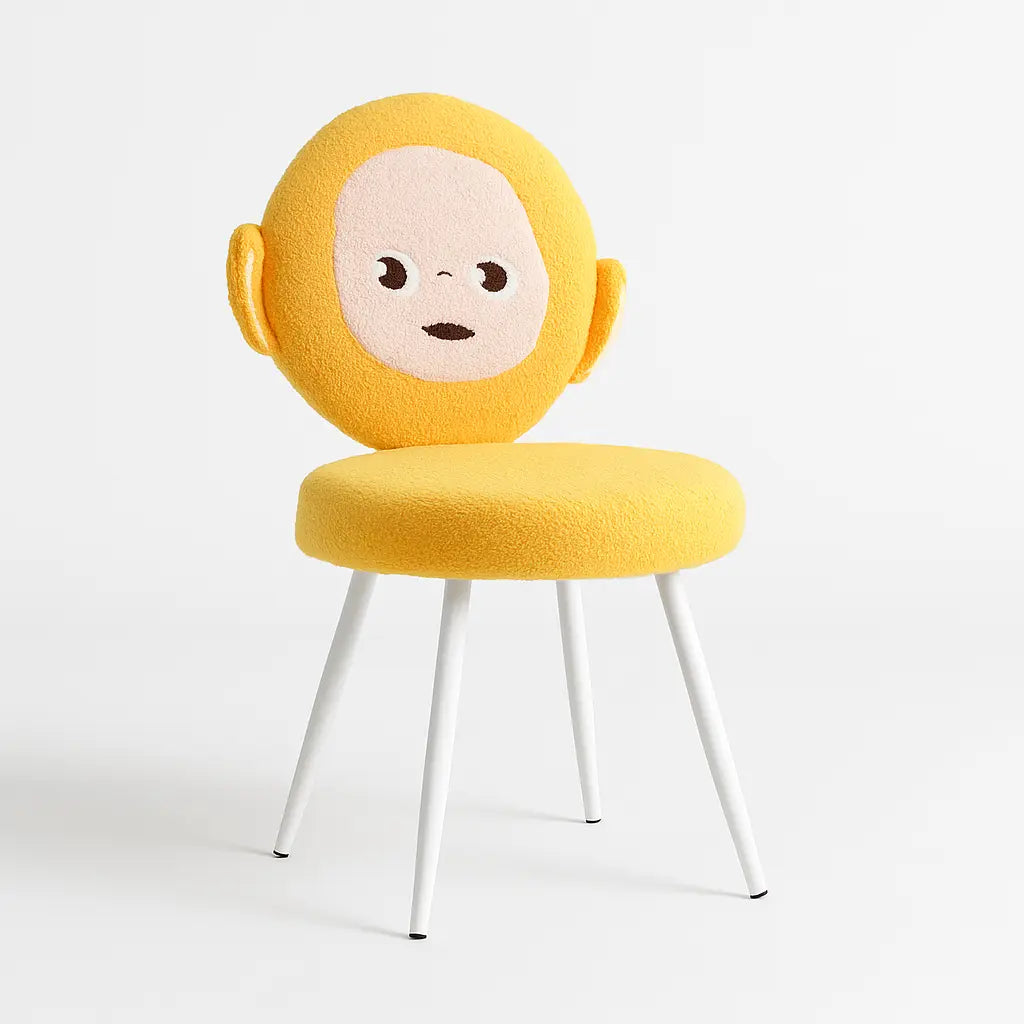 Kids Yellow Teletubby Chair with Soft Boucle Fabric & White Metal Legs FURNIZA