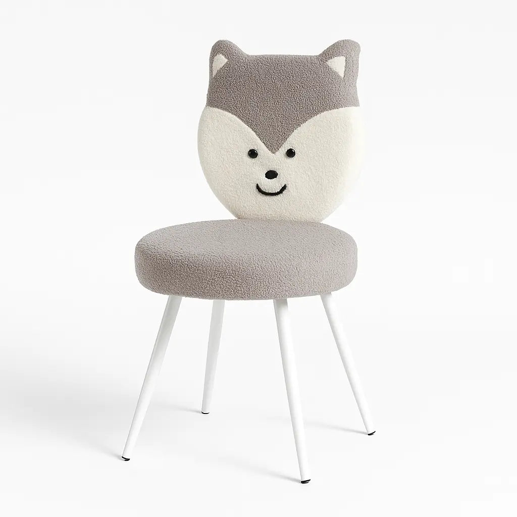 Kids Husky Chair with Grey & White Boucle Fabric – Cute Animal Design FURNIZA