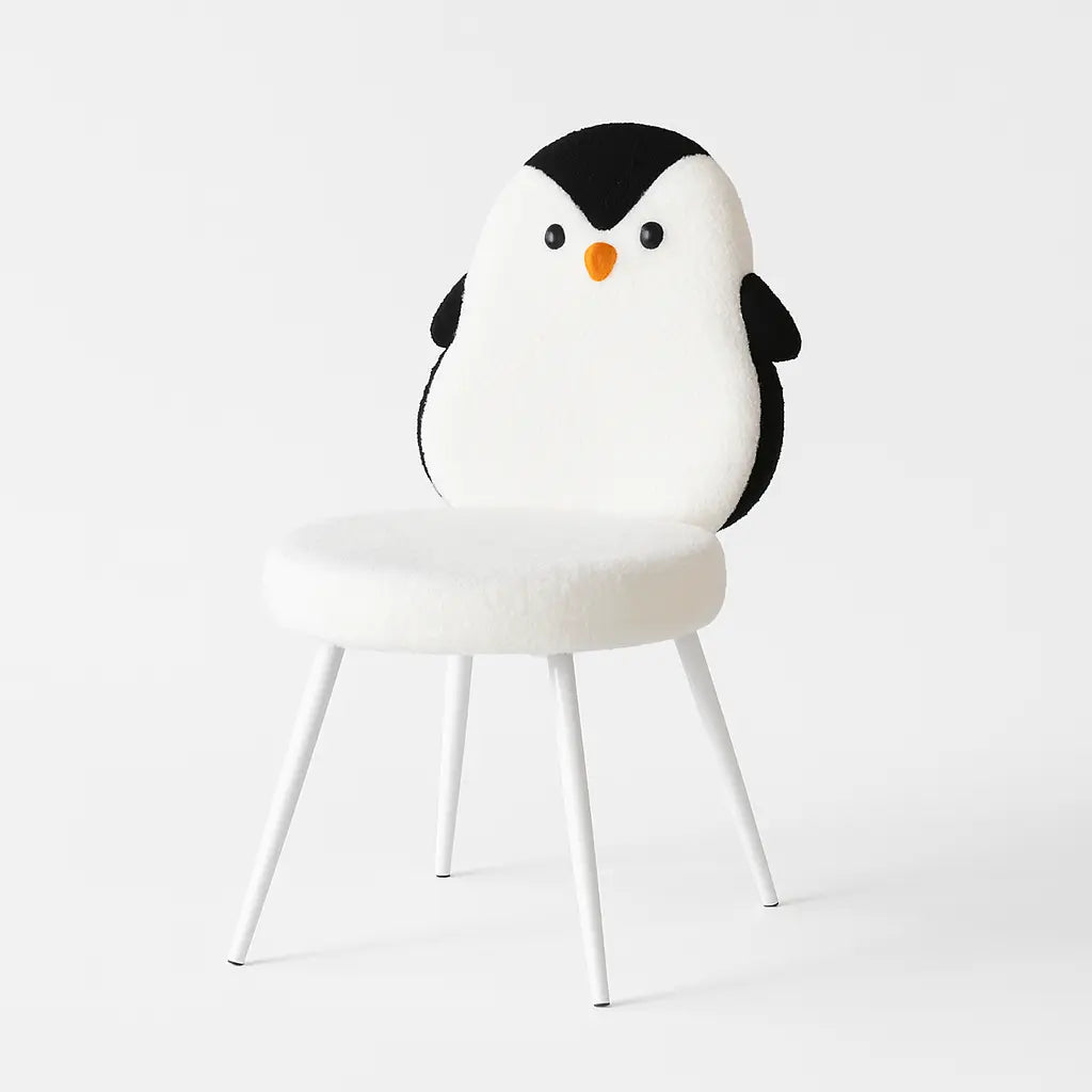 Kids Penguin Chair with White Boucle Fabric & White Metal Legs – Winter Animal Edition FURNIZA