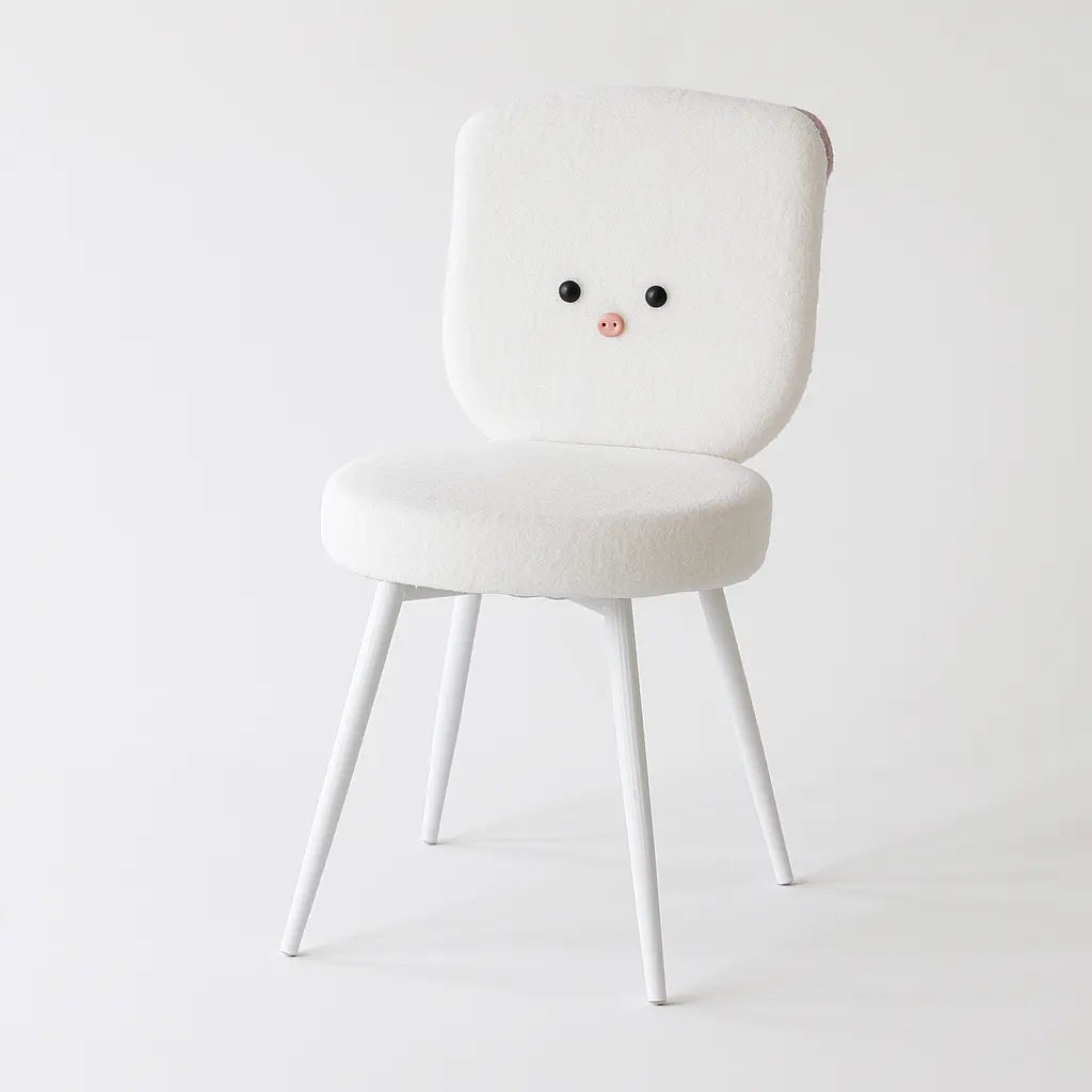 Kids White Piggy Chair with Soft Boucle Fabric & White Metal Legs FURNIZA