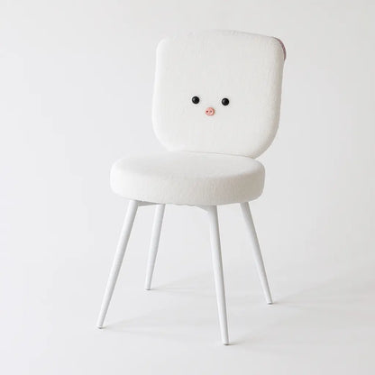 Kids White Piggy Chair with Soft Boucle Fabric & White Metal Legs FURNIZA