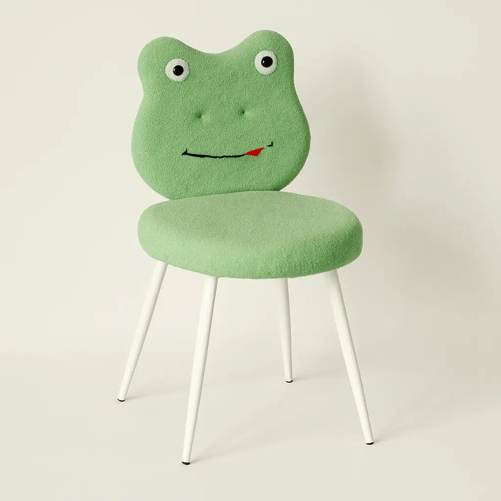 Kids Frog Chair with Green Boucle Fabric & White Metal Legs FURNIZA