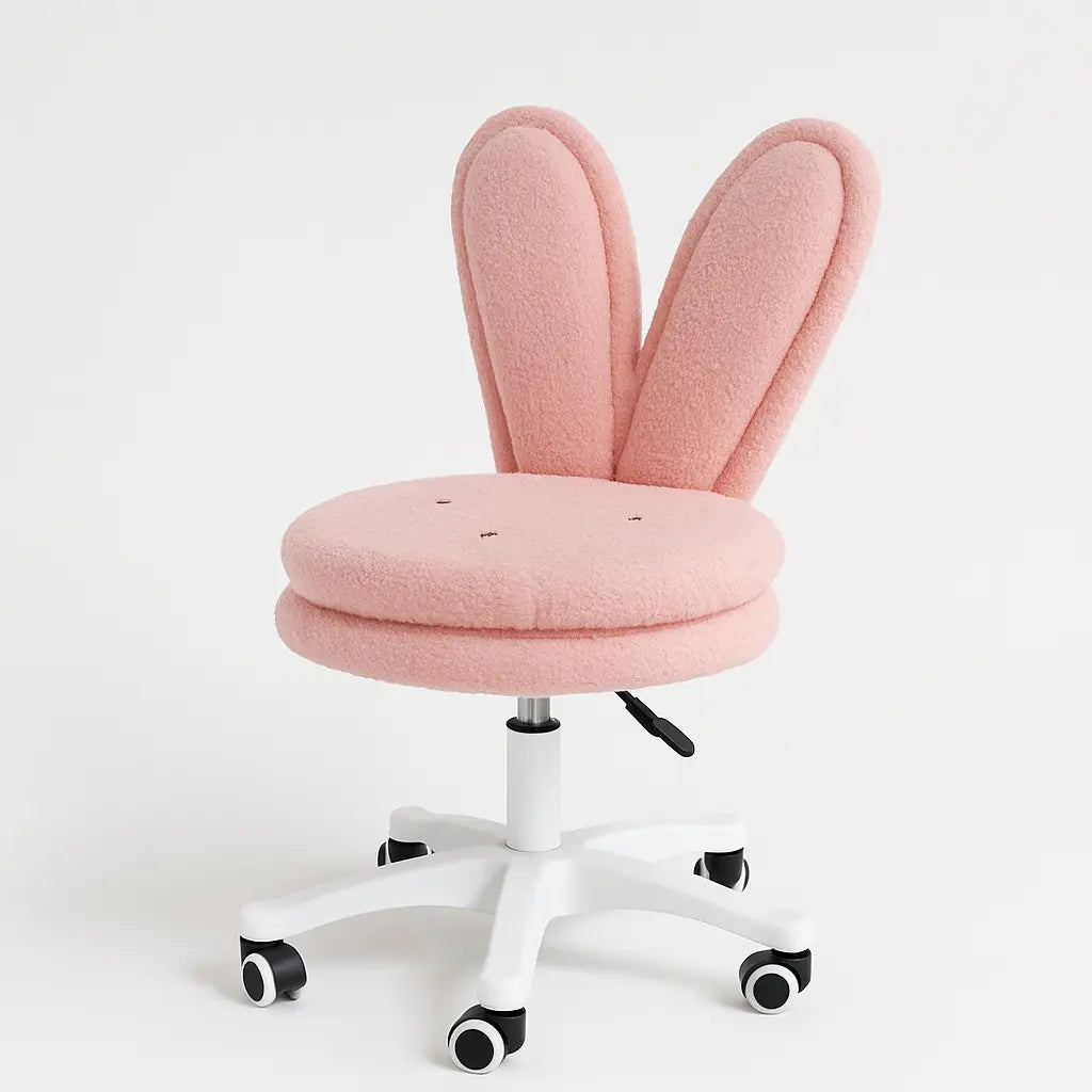 Kids Bunny Chair with Pink Boucle Fabric & Swivel Wheels FURNIZA