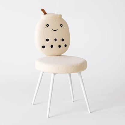 Kids Bubble Tea Chair with Beige Boucle Fabric & White Legs FURNIZA