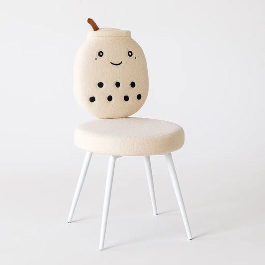 Kids Bubble Tea Chair with Beige Boucle Fabric & White Legs FURNIZA