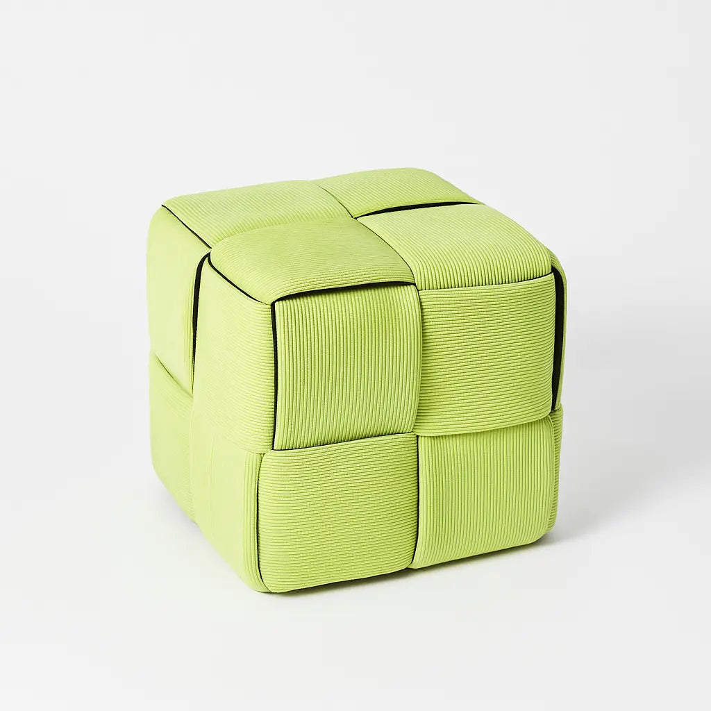 Kids Pouf in Light Green Corduroy – Soft Cube Ottoman Furniza