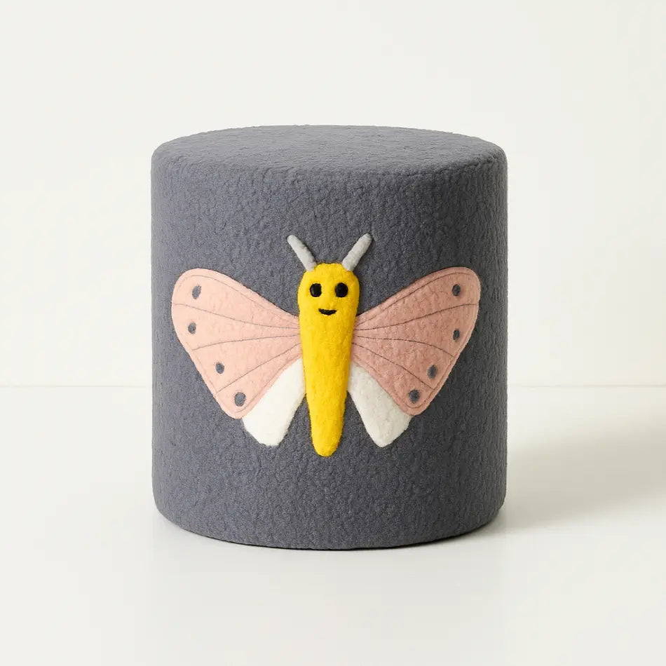 Butterfly Kids Pouf – Grey & Yellow FURNIZA