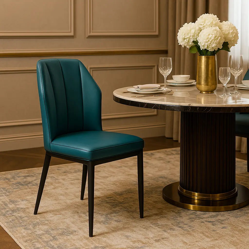 Modern Blue Dining Chair – Iron Frame Accent Chair FURNIZA