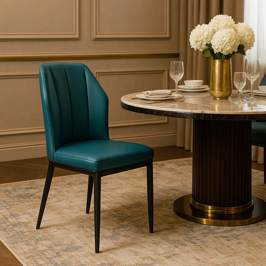 Modern Blue Dining Chair – Iron Frame Accent Chair FURNIZA