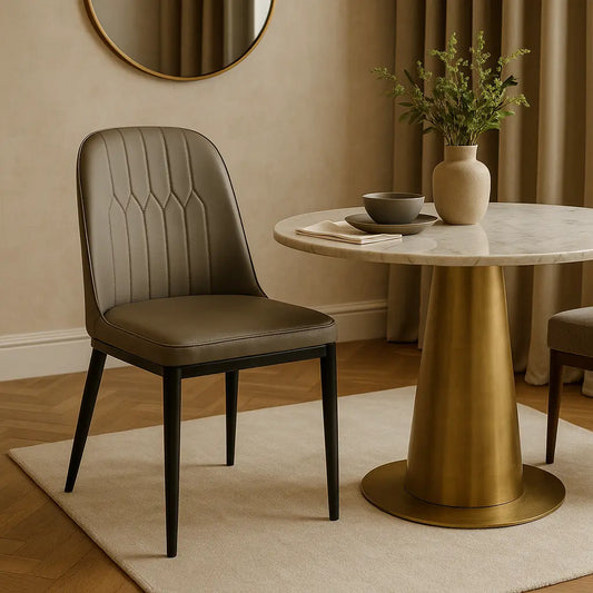 Elegant Grey Leatherette Chair with Sturdy Iron Legs FURNIZA