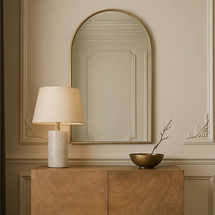 Arched Wall Mirror with   Frame – Antique Brass Finish FURNIZA