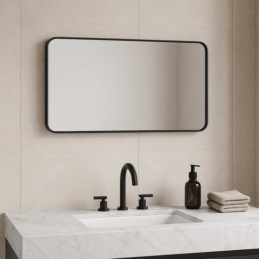 Rectangular  Mirror with Rounded Black Frame FURNIZA