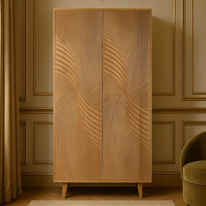 Solid Mango Wood 2 Door Almirah with Handcrafted Geometric Design FURNIZA