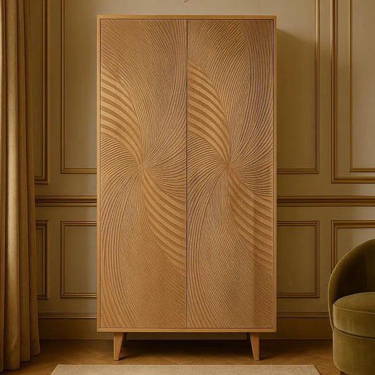 Solid Mango Wood 2 Door Almirah with Handcrafted Geometric Design FURNIZA