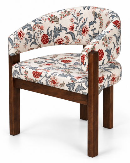 Solid Acacia Wood Floral Printed Upholstered Dining Chair