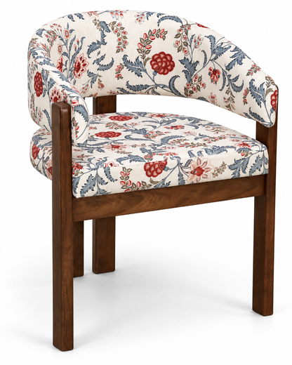 Solid Acacia Wood Floral Printed Upholstered Dining Chair