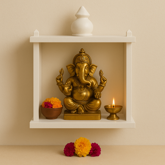 Traditional Pale White MDF Wall Mount Temple with Goombaj Top - Furniza