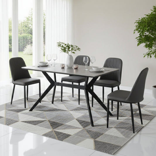 Luxury 4 Seater Dining Table Set with Marble Finish Top