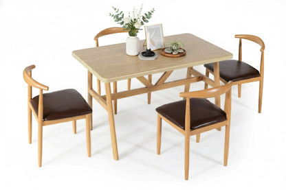 Solid Wood 4 Seater Dining Table Set with Cushioned Chairs