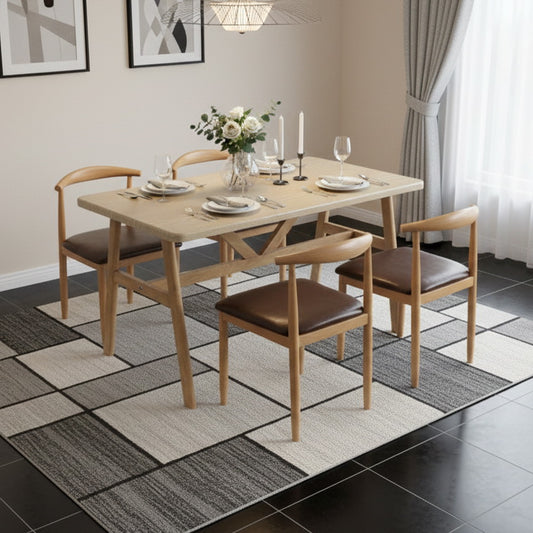 Solid Wood 4 Seater Dining Table Set with Cushioned Chairs