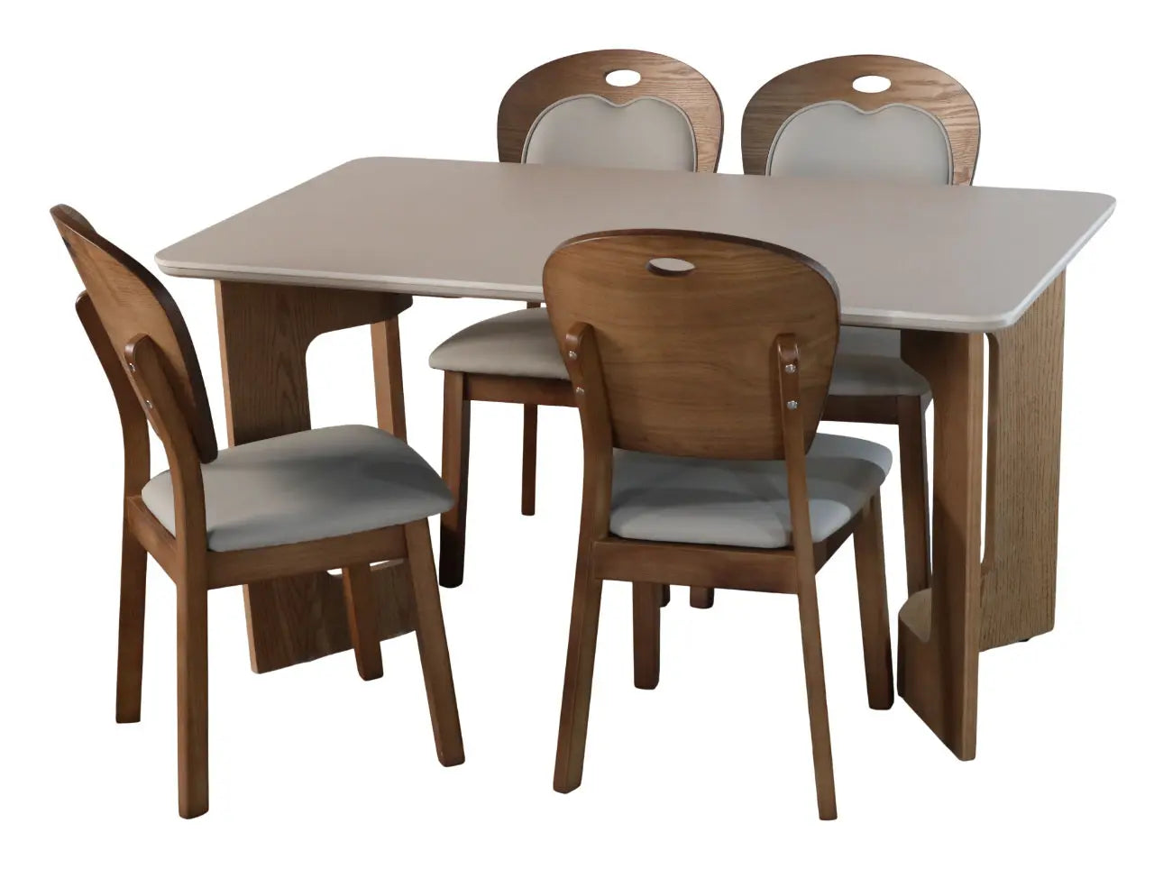Contemporary Wooden 4 Seater Dining Table Set with Cushioned Chairs FURNIZA