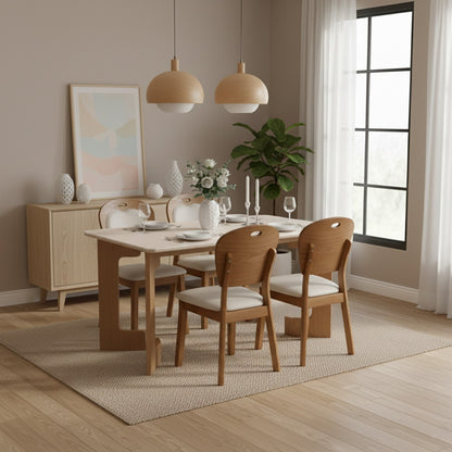 Contemporary Wooden 4 Seater Dining Table Set with Cushioned Chairs