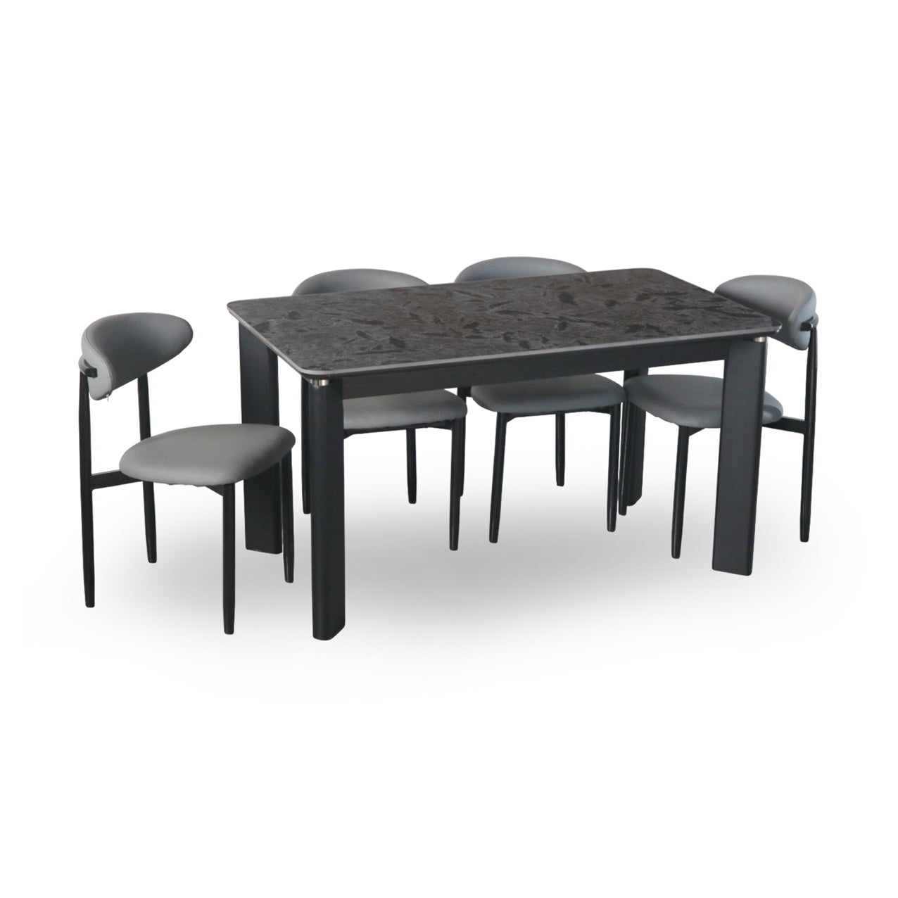 Modern Rectangular 4 Seater Dining Table Set with Cushioned Chairs