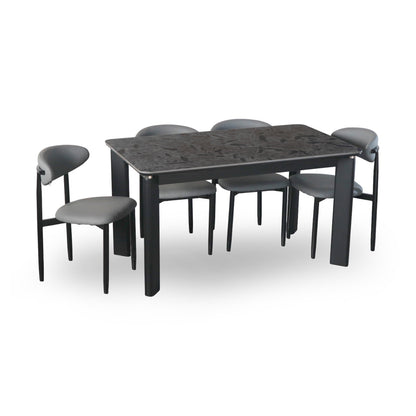 Modern Rectangular 4 Seater Dining Table Set with Cushioned Chairs