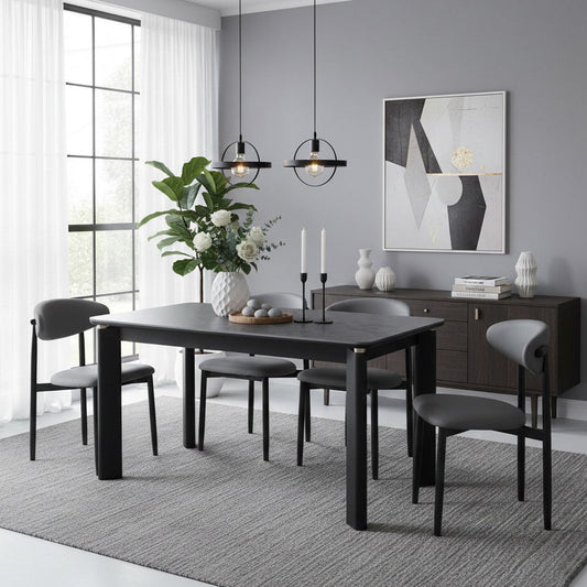 Modern Rectangular 4 Seater Dining Table Set with Cushioned Chairs