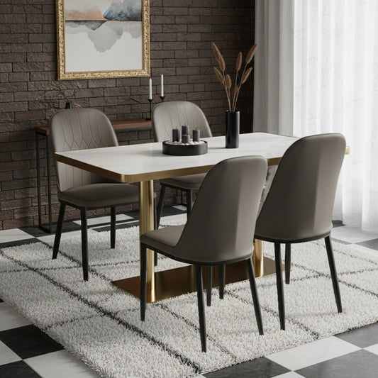 Modern Luxury Marble Top Dining Set with 4 Upholstered Chairs