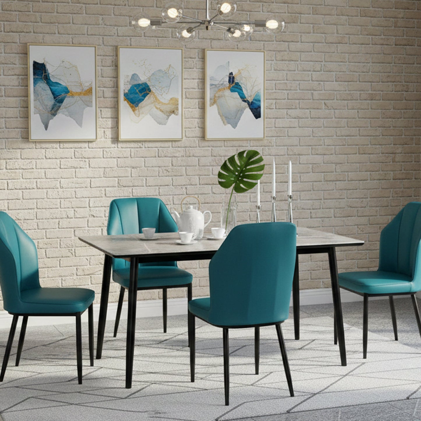 Modern 4 Seater Dining Set with Upholstered Chairs