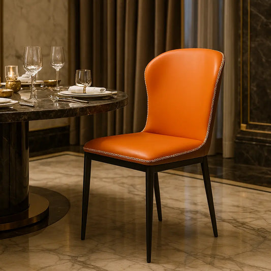 Orange Dining Chair with Iron Frame | Modern Accent Chair FURNIZA
