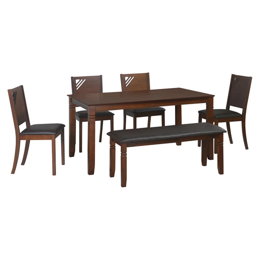 6 Seater Mid-Century Sheesham Wood 6-Seater Dining Set with Bench