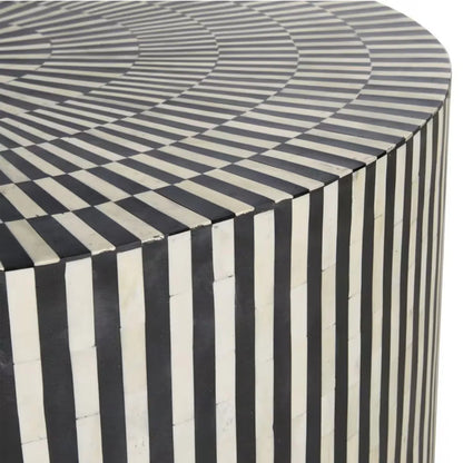 Bone Inlay Coffee Table in Black & White Finish with Hypnotic Design