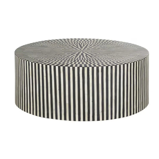 Bone Inlay Coffee Table in Black & White Finish with Hypnotic Design