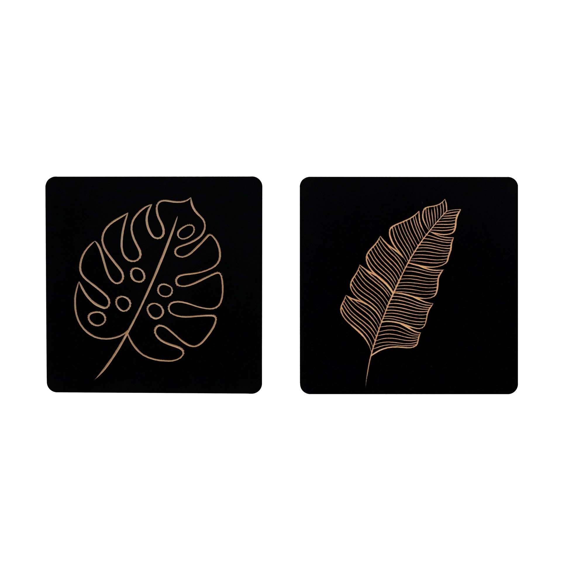 Set of 2 Hand-Carved Leaf Wall Panel - Furniza