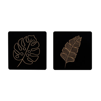Set of 2 Hand-Carved Leaf Wall Panel - Furniza