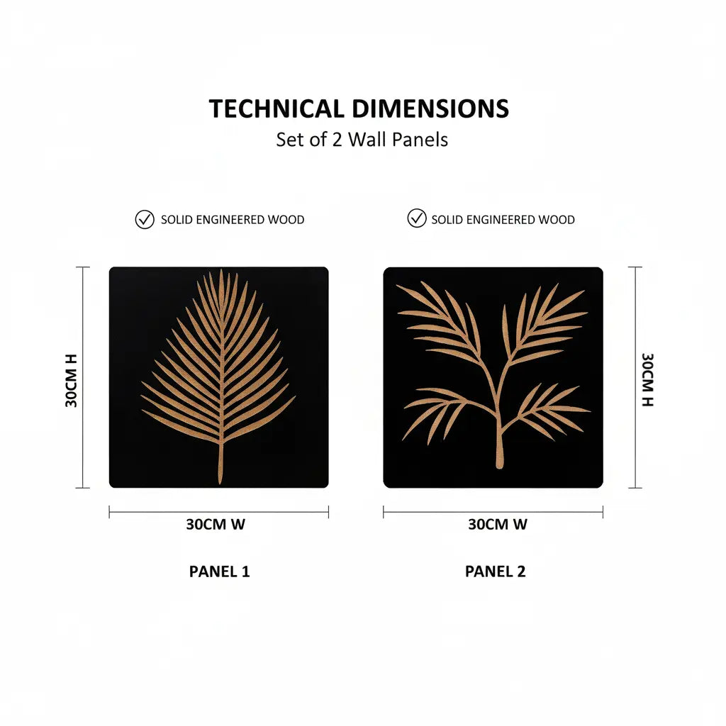 Set of 2 Hand-Carved Leaf Wall Panel FURNIZA