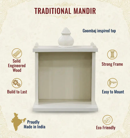 Traditional Pale White MDF Wall Mount Temple with Goombaj Top FURNIZA