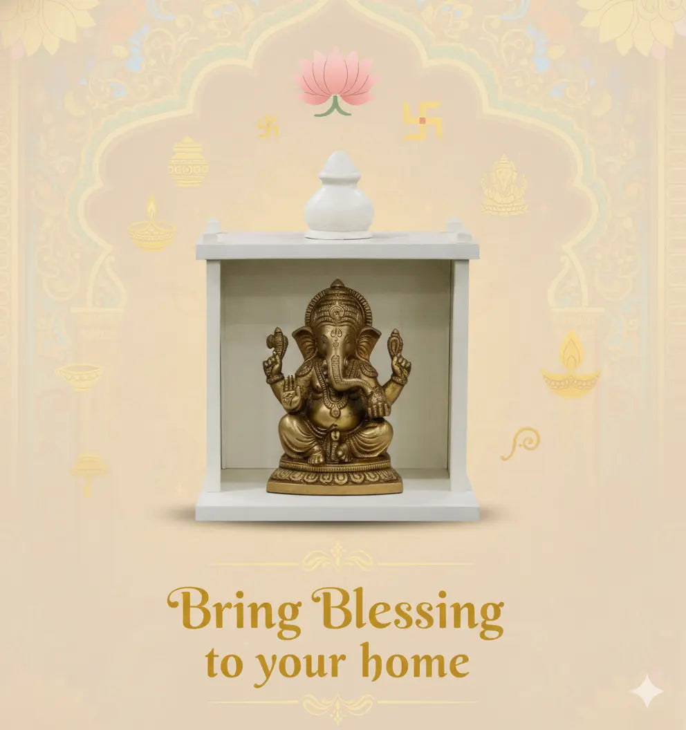 Traditional Pale White MDF Wall Mount Temple with Goombaj Top FURNIZA