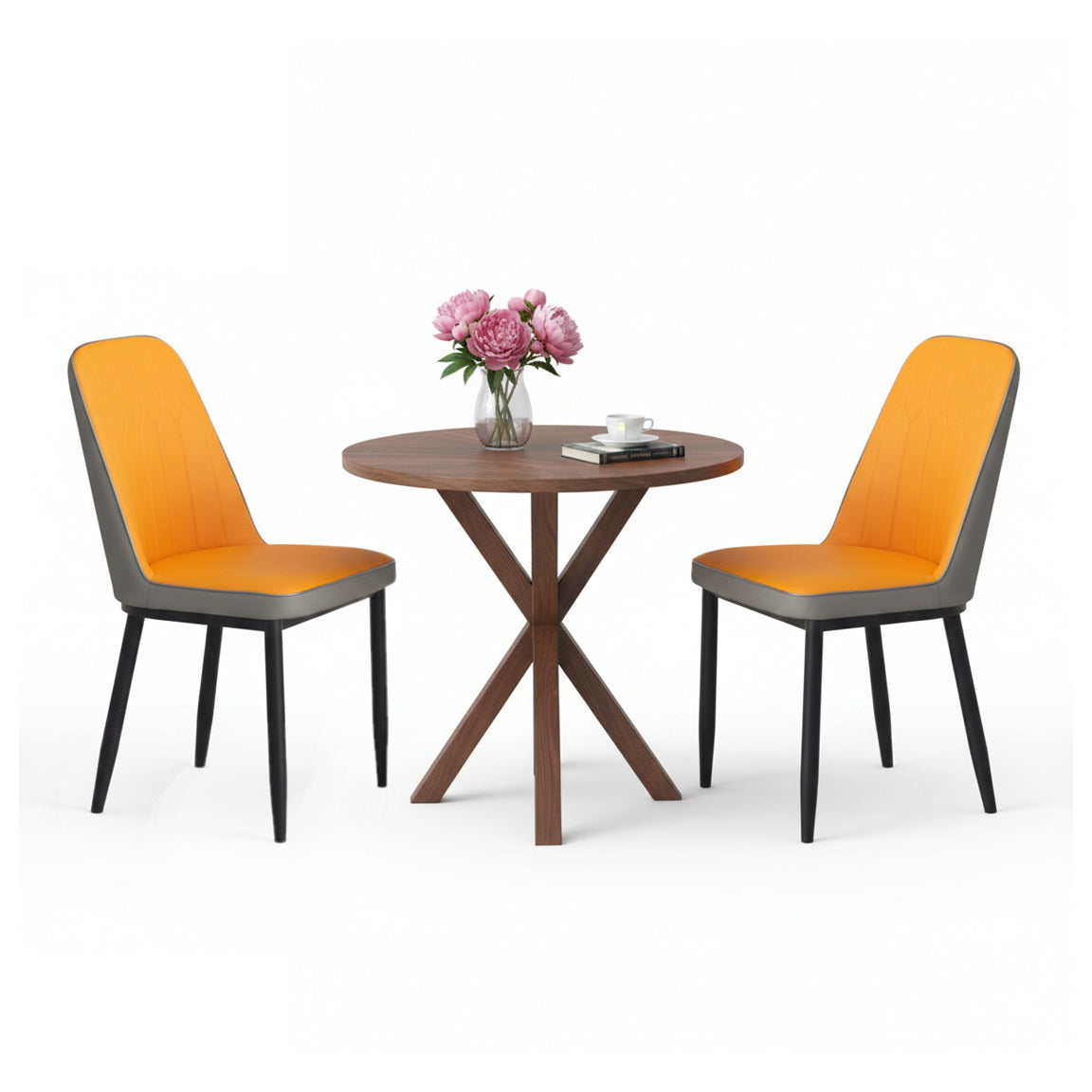 Modern Iron Base Upholstered Chair – Yellow (Set of 2 & 4) FURNIZA