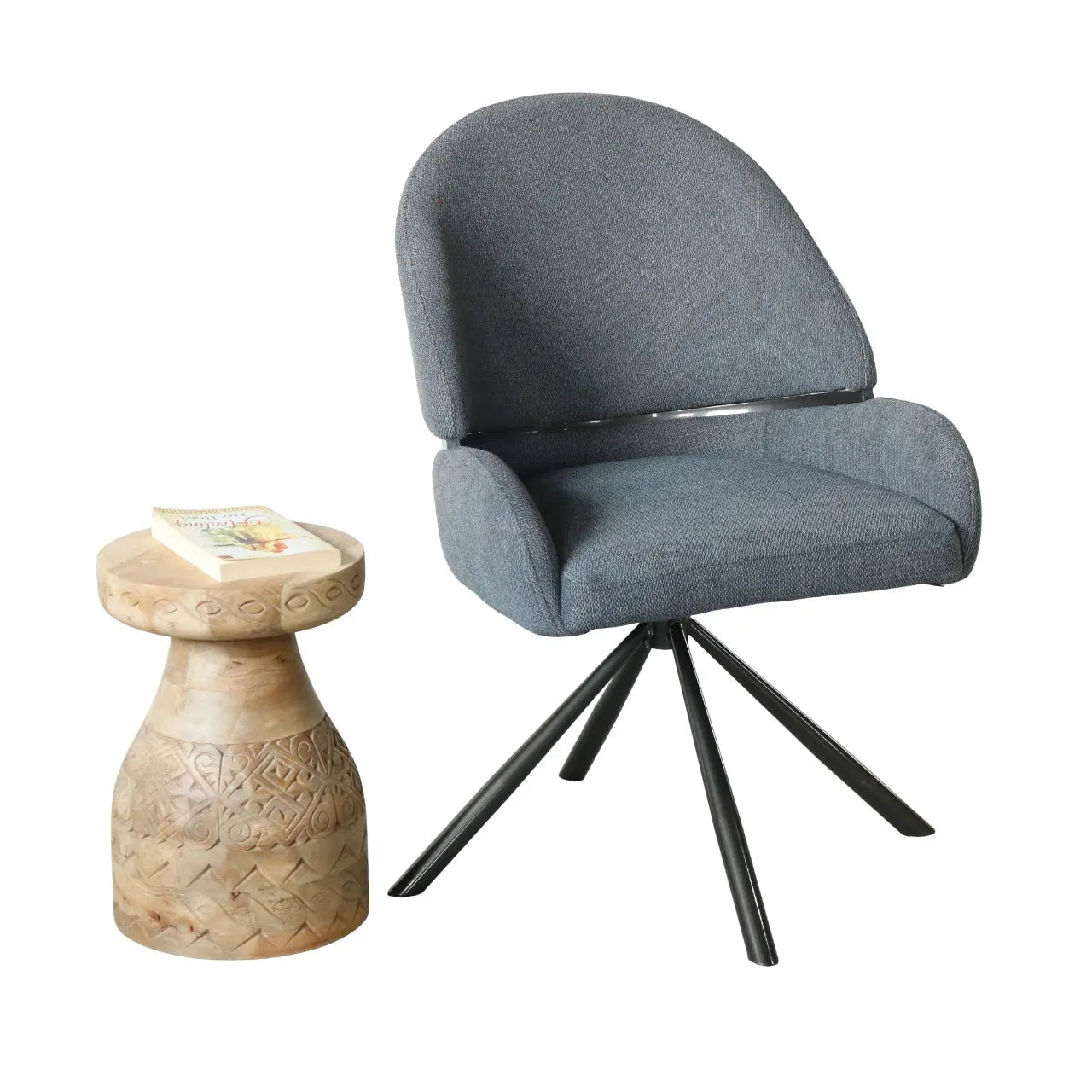 Modern Revolving Upholstered Chair with Iron Base – Beige FURNIZA