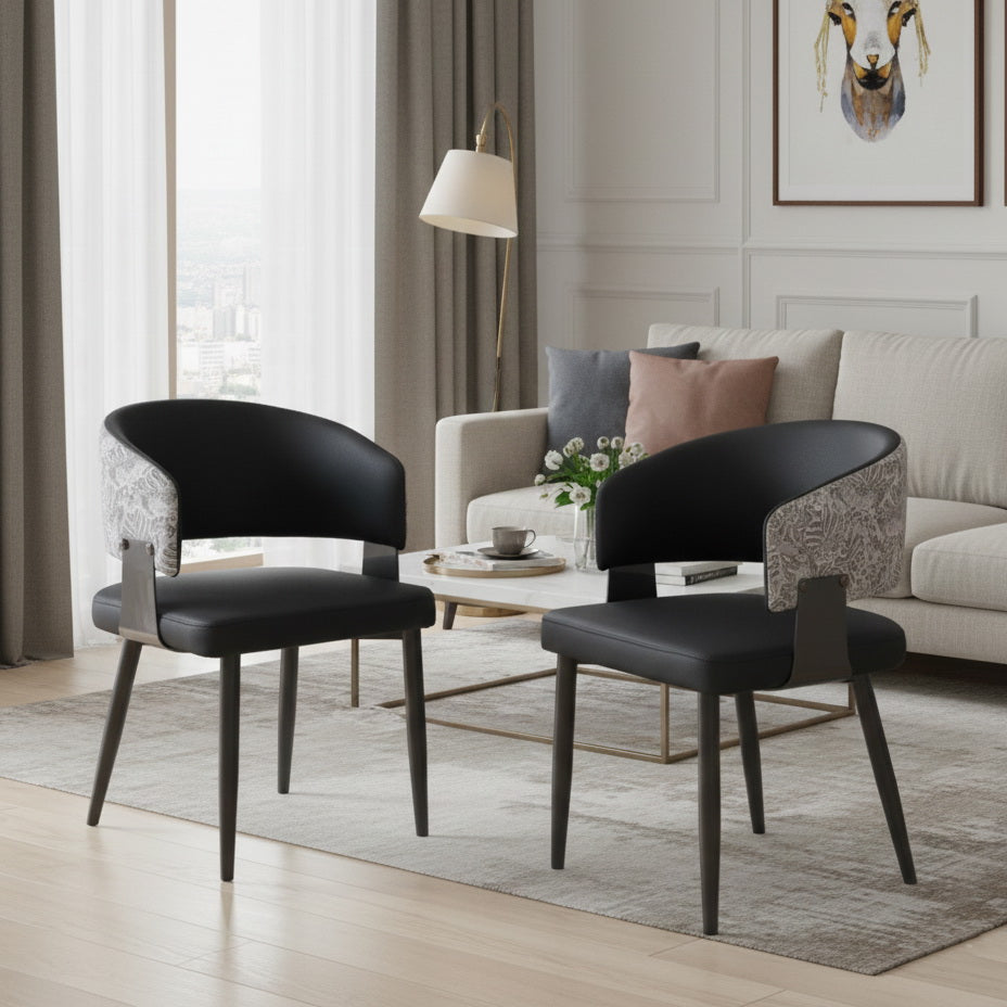 Modern Upholstered Iron Base Chair – Black (Set of 2 & 4) FURNIZA