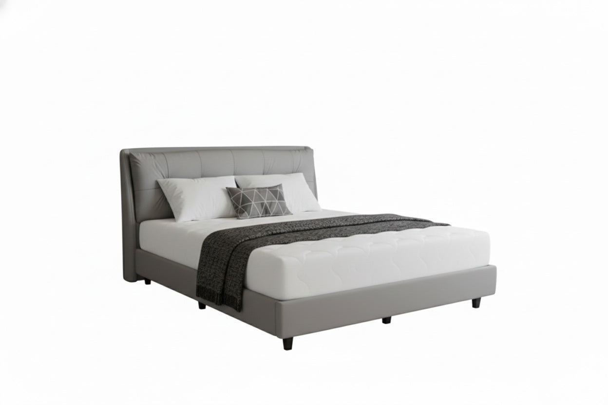 Modern Tufted Upholstered King Bed 180×200 cm – Grey Premium Frame