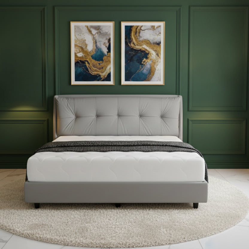 Modern Tufted Upholstered King Bed 180×200 cm – Grey Premium Frame